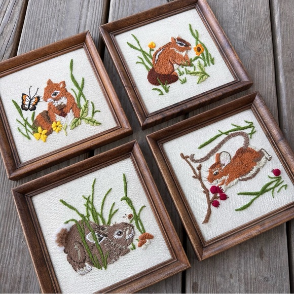 Vintage Embroidered Squirrel Rabbit Mouse Chipmunk Cottagecore Woodlands Animals - Picture 12 of 12